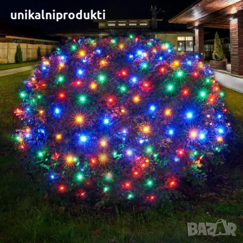 Коледни лампички LED мрежа 1.5м х 1.5м многоцветна светлина 144 диода , снимка 2 - Лед осветление - 52259351
