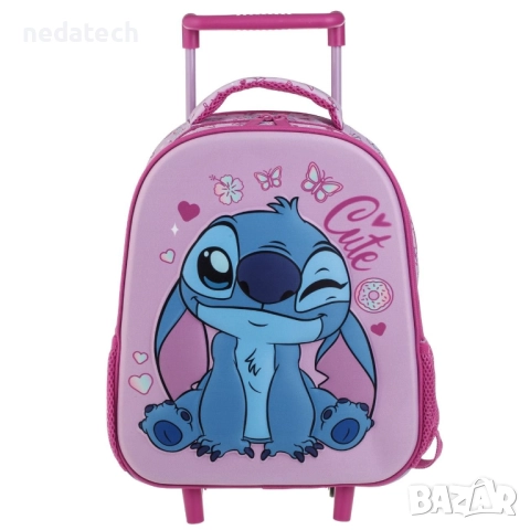 Ученическа раница на колелца Stich, Розов, 27x10x32 см.