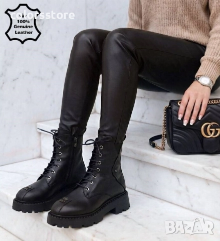 Равни боти - черна ЕСТЕСТВЕНА кожа - 8049 