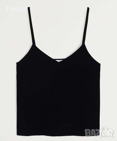 Mango Кадифен черен топ Lentop с шпиц деколте, снимка 5 - Потници - 41764792