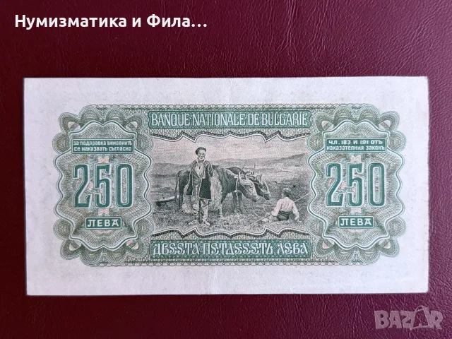 250 лева 1943 година, снимка 2 - Нумизматика и бонистика - 56335752