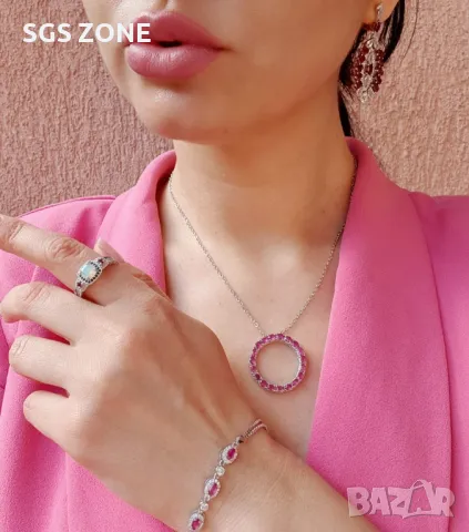 Сребърно Колие с Рубини/Сапфири от Тайланд