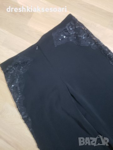 Черен панталон с бродерия и мрежа, снимка 3 - Панталони - 44247482