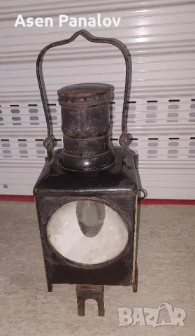 Антикварен немски вагонен ЖП фенер, снимка 3 - Антикварни и старинни предмети - 50172788