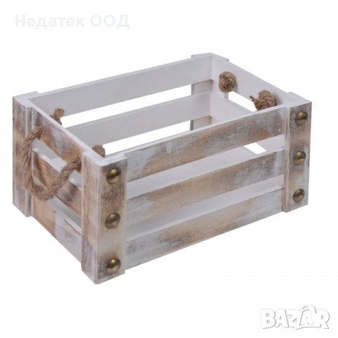 Великденска декорация, Дървено сандъче , Бяло/ злато, 36.5x25x18 см