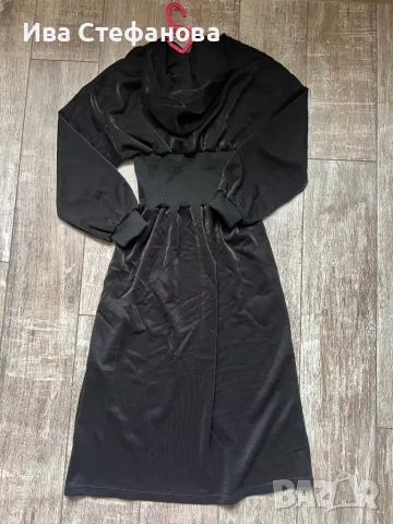 Нова дълга черна прилеп ръкав еластична спортна елегантна рокля качулка памук памучна , снимка 7 - Рокли - 48816758