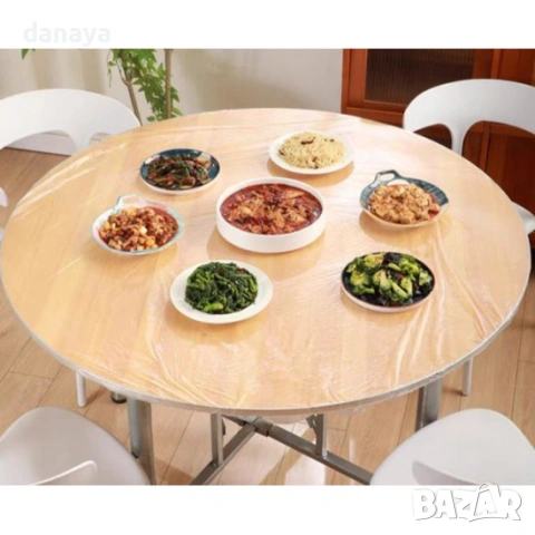 6405 Еднократни прозрачни покривки за кръгла маса 180 см – 10 броя в комплект, снимка 3 - Аксесоари за кухня - 53377705