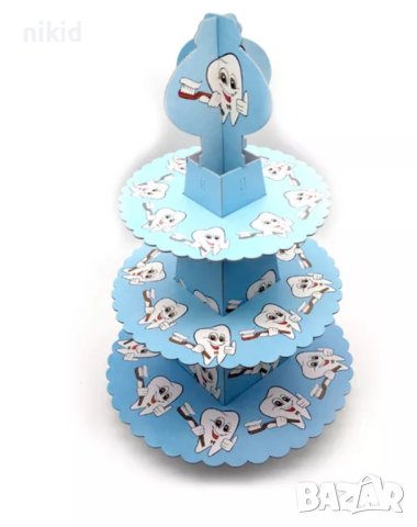 Зъб Първо зъбче кексчета 3 етажна Триетажна поставка стойка за мъфини картонена, снимка 3 - Други - 41486446