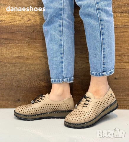 Дамски обувки от естествена кожа с перфорация на платформа , снимка 8 - Дамски ежедневни обувки - 41895983