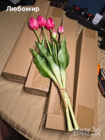 WAKISAKI 16-инчови първокласни изкуствени лалета с истински тъч, изкуствени цветя с пъпки, гъвкаво , снимка 3 - Декорация за дома - 50616826