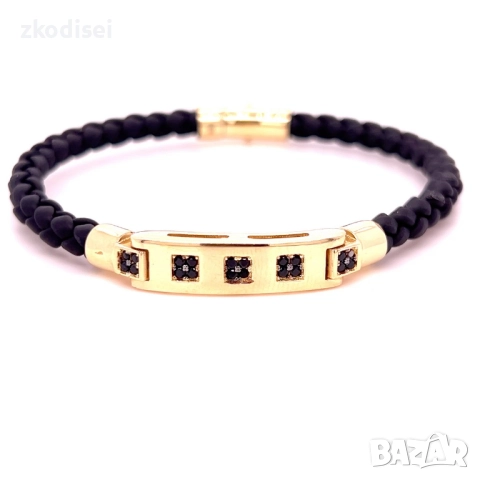 Златна гривна с кожа 8,0гр. 20,0см. 14кр. проба:585 модел:33758-4, снимка 3 - Гривни - 51534339