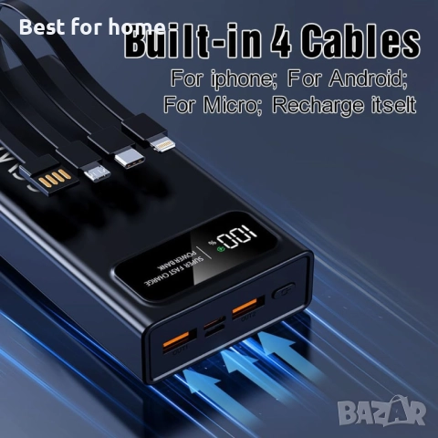 Power Bank 27 000 mAh – Бързо зареждане, Вградени кабели, LED дисплей, снимка 2 - Безжични зарядни - 52967230