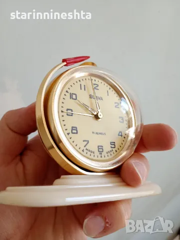 СССР Стар будилник СЛАВА стар часовник ракета глобус топка , снимка 4 - Антикварни и старинни предмети - 49884565