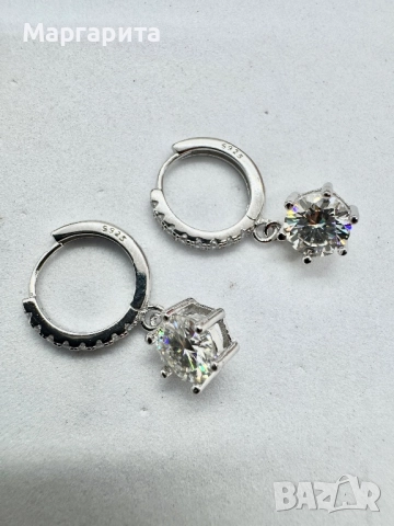 Сребърни обеци с мойсанит (диамант) 1 карат , снимка 3 - Обеци - 52714486