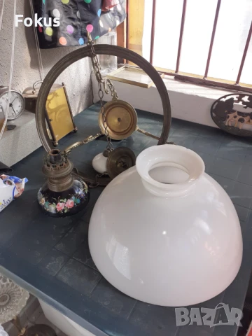 Страхотен порцеланов полилей абажур на газ опалиново стъкло, снимка 4 - Антикварни и старинни предмети - 50863185