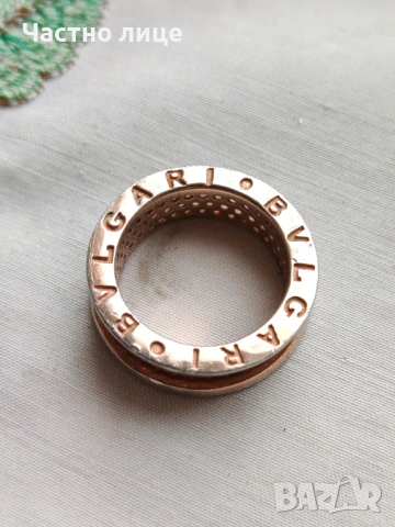 Разкошен Сребърен Позлатен Пръстен BVLGARI с Бели Циркони, снимка 5 - Пръстени - 51296600