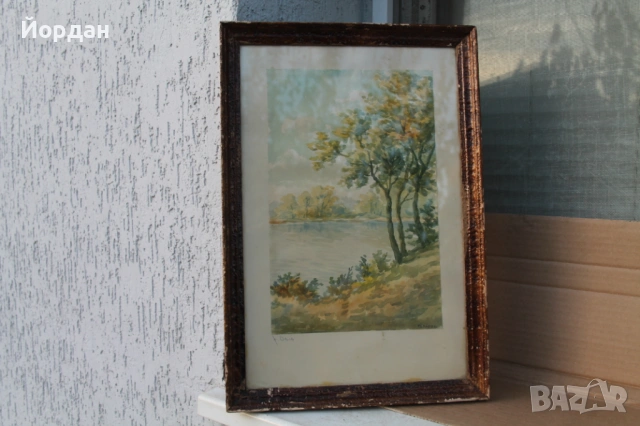 Стара картина акварел Петров