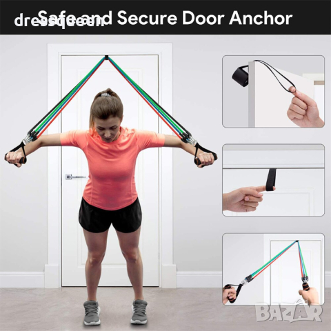 0849 Комплект ластици за тренировка на различни мускулни групи от 11 части и натоварване до 45.3кг, снимка 8 - Фитнес уреди - 44919414