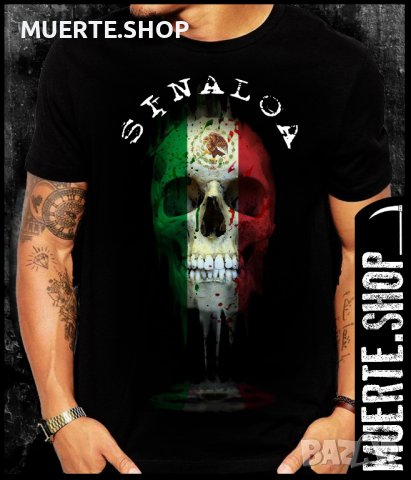 Черна тениска с щампа SINALOA SKULL MEXICO, снимка 1 - Тениски - 41698106