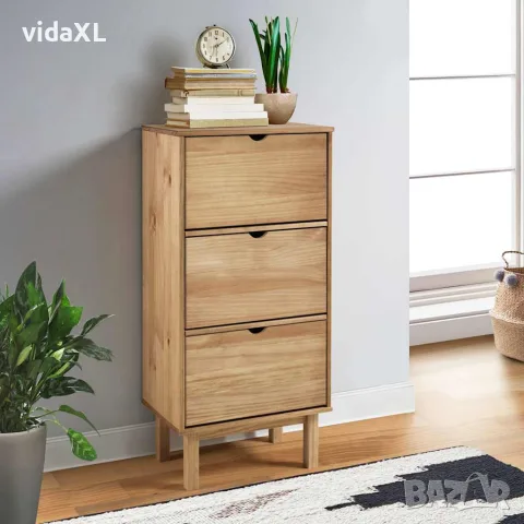 vidaXL Шкаф за обувки OTTA с 3 чекмеджета, кафяв, бор масив, снимка 2 - Шкафове - 56147273