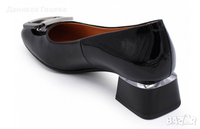 Черни естествен лак обувки с катарама и нисък ток, снимка 16 - Дамски обувки на ток - 52481768