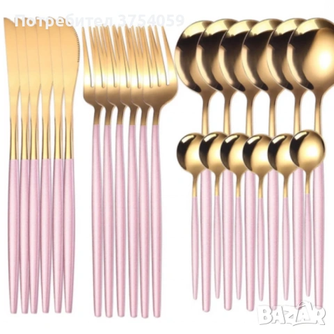 Комплект прибори за хранене от 24 части с луксозен дизайн и магнитна кутия в златисто и розово, снимка 6 - Прибори за хранене, готвене и сервиране - 53208561