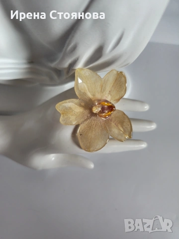 Регулируем пръстен с естествен цвят на орхидея , снимка 7 - Пръстени - 53738081