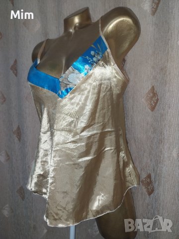  L/XL Златист ,сатенен топ / потник/, снимка 5 - Корсети, бюстиета, топове - 41880233
