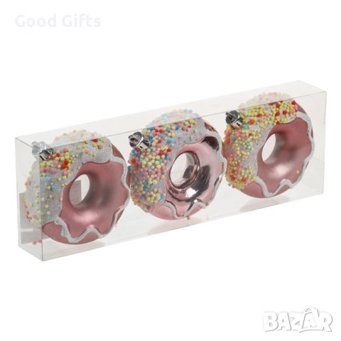 3 броя Компект Розови коледни понички, Висулки за елха, 8см, снимка 2 - Други стоки за дома - 42685706