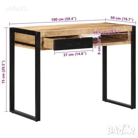 vidaXL Бюро 100x50x75 cm Масивна груба дървесина Манго, снимка 9 - Бюра - 56147527