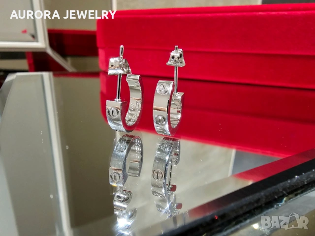 CARTIER Love Silver Hoop Дамски Обеци, снимка 6 - Обеци - 53238914