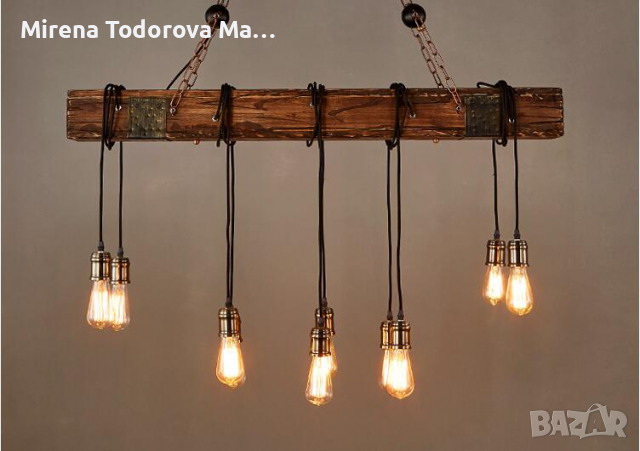 Дървена винтидж лампа полилей 6 глави Индустриални висящи тела Ретро, снимка 6 - Лампи за таван - 36170598