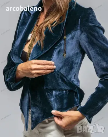 Дамски кадифен ретро блейзър (сако) с едно копче с V-образно деколте, 4цвята , снимка 2 - Сака - 48134999