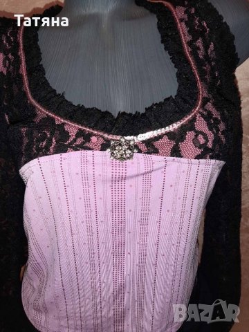 Комплект от дантела-пола и блузка в розово
