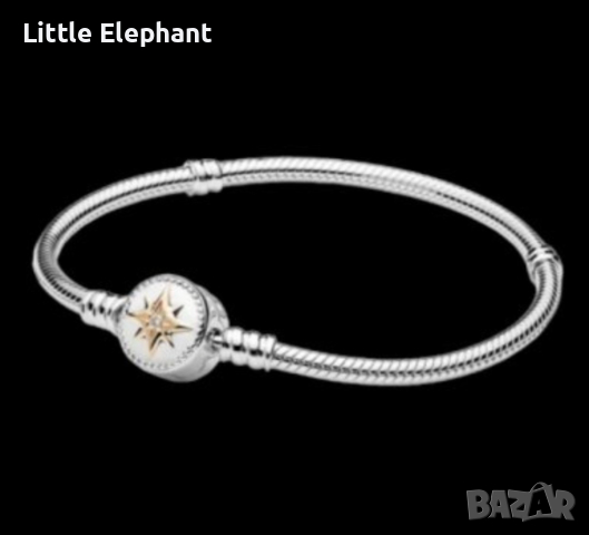 Сребърна гривна Пандора,змийска плетка,"Shining star",17 см/нова