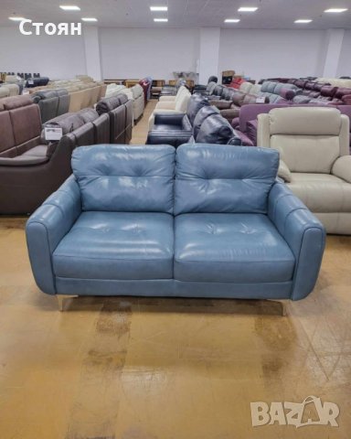 Син кожен диван двойка, снимка 7 - Дивани и мека мебел - 41376620