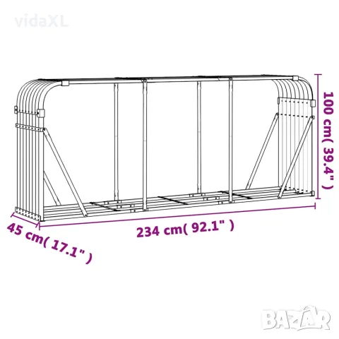 vidaXL Поставка за дърва, светлосив, 234x45x100см, поцинкована стомана, снимка 9 - Дърва за огрев - 56147377