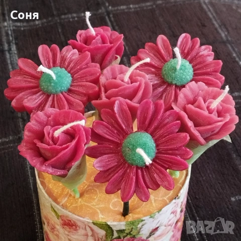 Цветен букет от ароматни восъчни свещи, снимка 2 - Подаръци за жени - 53658295