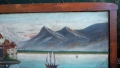 Стара антикварна маслена картина - пейзаж с езеро и замък от Алпите, голям размер 80см / 170см., снимка 6