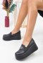 Обувки на платформа - черна кожа - RK130, снимка 1 - Дамски ежедневни обувки - 44155930