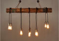 Дървена винтидж лампа полилей 6 глави Индустриални висящи тела Ретро, снимка 6