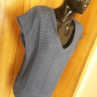 Тъмно синя блуза туника с къс ръкав изкуствена плетка Л/ХЛ, снимка 2 - Туники - 34415007