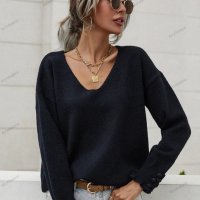 Дамски широк пуловер с маншет и копчета, 2цвята - 023, снимка 7 - Блузи с дълъг ръкав и пуловери - 42407410