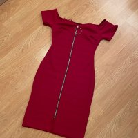 Секси червена рокля с паднали рамене , снимка 1 - Рокли - 40236868