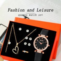 Комплект Дамски моден кварцов часовник+бижута,10 артикула в кутия, снимка 1 - Дамски - 44793542