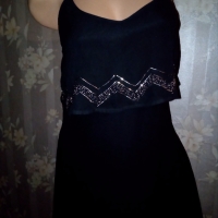 Черна рокля от шифон с мъниста Л, снимка 4 - Рокли - 36067396
