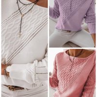 Дамски пуловер с отворени рамене и декоративни перфорации, 3цвята , снимка 1 - Блузи с дълъг ръкав и пуловери - 42468464