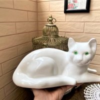 Голяма бяла порцеланова котка със зелени очи, снимка 9 - Антикварни и старинни предмети - 41351736