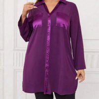 Стилна луксозна красива дълга туника/тип риза с високи странични цепки и свалящи се ръкави в лилаво, снимка 3 - Туники - 41899799