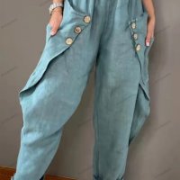 Дамски едноцветни меки панталони Cargo с копчета с прилепи, 5цвята - 023, снимка 4 - Панталони - 39398236